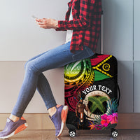 Personalised Vanuatu 44th Anniversary Luggage Cover Boars Tusk and Melanesian Warrior Indipendens Dei
