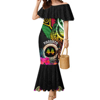 Personalised Vanuatu 44th Anniversary Mermaid Dress Boars Tusk and Melanesian Warrior Indipendens Dei LT03 Women Black - Polynesian Pride