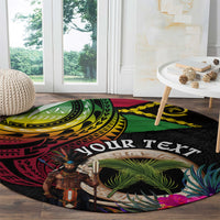 Personalised Vanuatu 44th Anniversary Round Carpet Boars Tusk and Melanesian Warrior Indipendens Dei