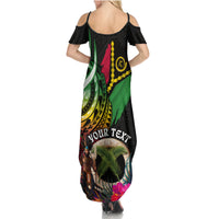 Personalised Vanuatu 44th Anniversary Summer Maxi Dress Boars Tusk and Melanesian Warrior Indipendens Dei LT03 - Polynesian Pride