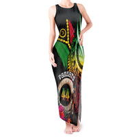 Personalised Vanuatu 44th Anniversary Tank Maxi Dress Boars Tusk and Melanesian Warrior Indipendens Dei LT03 Women Black - Polynesian Pride