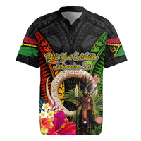 Vanuatu Independence Day Rugby Jersey Boars Tusk and Melanesian Warrior Indipendens Dei LT03 Black - Polynesian Pride
