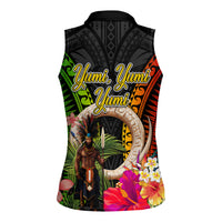 Vanuatu Independence Day Women Sleeveless Polo Shirt Boars Tusk and Melanesian Warrior Indipendens Dei