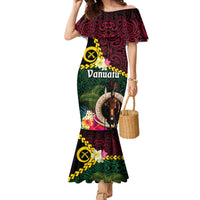 Vanuatu Indipendens Dei Family Matching Mermaid Dress and Hawaiian Shirt Boars Tusk and Melanesian Warrior Hibiscus