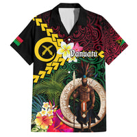 Vanuatu Indipendens Dei Family Matching Off The Shoulder Long Sleeve Dress and Hawaiian Shirt Boars Tusk and Melanesian Warrior Hibiscus