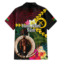 Vanuatu Indipendens Dei Family Matching Off The Shoulder Long Sleeve Dress and Hawaiian Shirt Boars Tusk and Melanesian Warrior Hibiscus