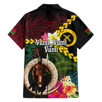 Vanuatu Indipendens Dei Family Matching Off Shoulder Short Dress and Hawaiian Shirt Boars Tusk and Melanesian Warrior Hibiscus