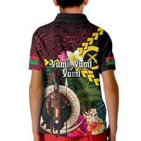 Vanuatu Indipendens Dei Kid Polo Shirt Boars Tusk and Melanesian Warrior Hibiscus