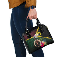 Vanuatu Indipendens Dei Shoulder Handbag Boars Tusk and Melanesian Warrior Hibiscus