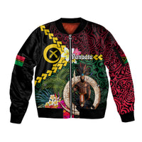 Vanuatu Indipendens Dei Sleeve Zip Bomber Jacket Boars Tusk and Melanesian Warrior Hibiscus