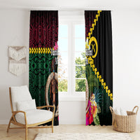 Vanuatu Indipendens Dei Window Curtain Boars Tusk and Melanesian Warrior Hibiscus