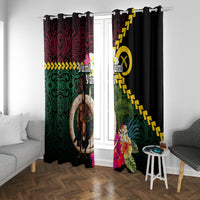 Vanuatu Indipendens Dei Window Curtain Boars Tusk and Melanesian Warrior Hibiscus