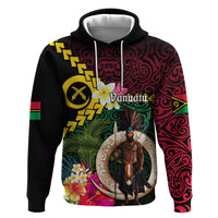 Vanuatu Indipendens Dei Zip Hoodie Boars Tusk and Melanesian Warrior Hibiscus
