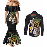 Vanuatu Independence Day Couples Matching Mermaid Dress and Long Sleeve Button Shirt Melanesian Tribal Pig Tusk with Tropical Plants