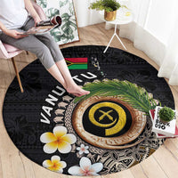 Vanuatu Independence Day Round Carpet Melanesian Tribal Pig Tusk with Tropical Plants