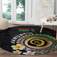 Vanuatu Independence Day Round Carpet Melanesian Tribal Pig Tusk with Tropical Plants