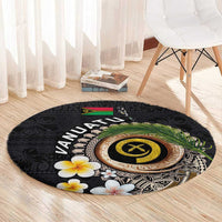 Vanuatu Independence Day Round Carpet Melanesian Tribal Pig Tusk with Tropical Plants