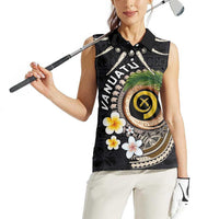 Vanuatu Independence Day Women Sleeveless Polo Shirt Melanesian Tribal Pig Tusk with Tropical Plants