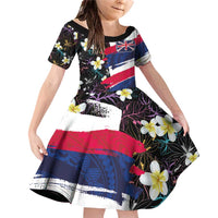 Hawaiian Flag Day Family Matching Off Shoulder Short Dress and Hawaiian Shirt Tropical Flowers and Leaves