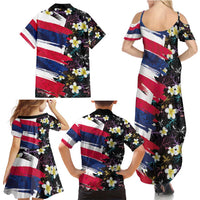 Hawaiian Flag Day Family Matching Summer Maxi Dress and Hawaiian Shirt Tropical Flowers and Leaves
