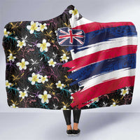 Hawaiian Flag Day Hooded Blanket Tropical Flowers and Leaves LT03 One Size Black - Polynesian Pride