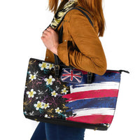 Hawaiian Flag Day Leather Tote Bag Tropical Flowers and Leaves