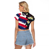 Hawaiian Flag Day Raglan Cropped T Shirt Tropical Flowers and Leaves LT03 - Polynesian Pride