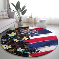 Hawaiian Flag Day Round Carpet Tropical Flowers and Leaves
