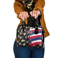 Hawaiian Flag Day Shoulder Handbag Tropical Flowers and Leaves LT03 One Size Black - Polynesian Pride
