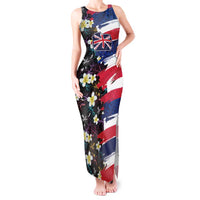 Hawaiian Flag Day Tank Maxi Dress Tropical Flowers and Leaves LT03 Women Black - Polynesian Pride