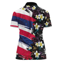 Hawaiian Flag Day Women Polo Shirt Tropical Flowers and Leaves