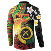 Vanuatu and Papua New Guinea Together Button Sweatshirt Bird-of-paradise and Pig Tusk Melanesian Pattern