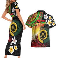 Vanuatu and Papua New Guinea Together Couples Matching Short Sleeve Bodycon Dress and Hawaiian Shirt Bird-of-paradise and Pig Tusk Melanesian Pattern