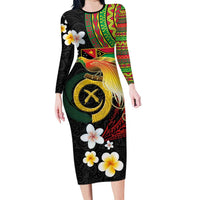 Vanuatu and Papua New Guinea Together Family Matching Long Sleeve Bodycon Dress and Hawaiian Shirt Bird-of-paradise and Pig Tusk Melanesian Pattern