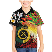 Vanuatu and Papua New Guinea Together Family Matching Mermaid Dress and Hawaiian Shirt Bird-of-paradise and Pig Tusk Melanesian Pattern