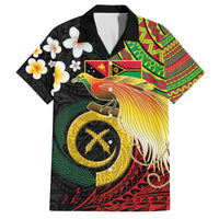 Vanuatu and Papua New Guinea Together Family Matching Off The Shoulder Long Sleeve Dress and Hawaiian Shirt Bird-of-paradise and Pig Tusk Melanesian Pattern