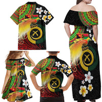 Vanuatu and Papua New Guinea Together Family Matching Off Shoulder Maxi Dress and Hawaiian Shirt Bird-of-paradise and Pig Tusk Melanesian Pattern