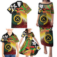 Vanuatu and Papua New Guinea Together Family Matching Puletasi and Hawaiian Shirt Bird-of-paradise and Pig Tusk Melanesian Pattern