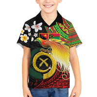 Vanuatu and Papua New Guinea Together Family Matching Short Sleeve Bodycon Dress and Hawaiian Shirt Bird-of-paradise and Pig Tusk Melanesian Pattern