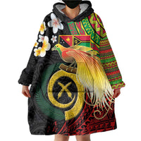 Vanuatu and Papua New Guinea Together Wearable Blanket Hoodie Bird-of-paradise and Pig Tusk Melanesian Pattern