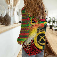 Vanuatu and Papua New Guinea Together Women Casual Shirt Bird-of-paradise and Pig Tusk Melanesian Pattern