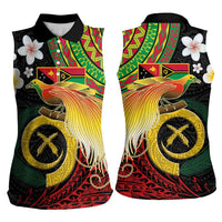 Vanuatu and Papua New Guinea Together Women Sleeveless Polo Shirt Bird-of-paradise and Pig Tusk Melanesian Pattern