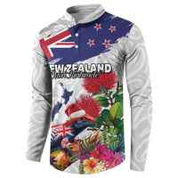 New Zealand Christmas Button Sweatshirt Meri Kirihimete-Tuatara and Pohutukawa White Color