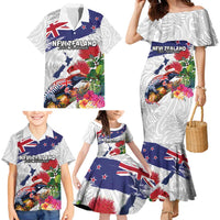 New Zealand Christmas Family Matching Mermaid Dress and Hawaiian Shirt Meri Kirihimete-Tuatara and Pohutukawa White Color
