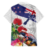 New Zealand Christmas Family Matching Off The Shoulder Long Sleeve Dress and Hawaiian Shirt Meri Kirihimete-Tuatara and Pohutukawa White Color