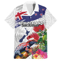 New Zealand Christmas Family Matching Off Shoulder Maxi Dress and Hawaiian Shirt Meri Kirihimete-Tuatara and Pohutukawa White Color