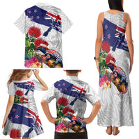 New Zealand Christmas Family Matching Tank Maxi Dress and Hawaiian Shirt Meri Kirihimete-Tuatara and Pohutukawa White Color