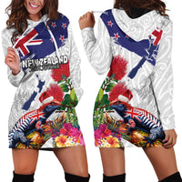 New Zealand Christmas Hoodie Dress Meri Kirihimete-Tuatara and Pohutukawa White Color