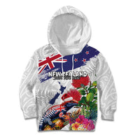 New Zealand Christmas Kid Hoodie Meri Kirihimete-Tuatara and Pohutukawa White Color