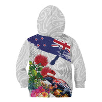 New Zealand Christmas Kid Hoodie Meri Kirihimete-Tuatara and Pohutukawa White Color
